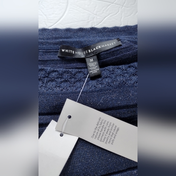 White House Black Market Women's Sweater Top Navy Metallic NWT Orig $89 Sz M - Picture 6 of 9